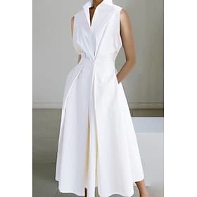 Women's Midi Dress White Dress Trumpet Mermaid Dress Print Dress Fashion Tea Party Going out Weekend Regular Fit Plain Flower Sleeveless V Neck White Cream Ora