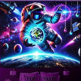 Blacklight Tapestry Glow in the Dark Glow Party UV Reactive Planet Universe Astronaut Trippy Misty Nature Landscape Hanging Tapestry Wall Art Mural for Living