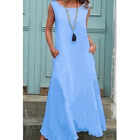 Women's Midi Dress Cotton Blend Shift Dress Sundress Fashion Basic Classic Daily Outdoor Holiday Regular Fit Plain Sleeveless Crew Neck White Orange Khaki Ligh