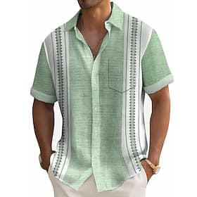 Men's Geometric Striped Shirt Casual Shirt Button Up Shirt Short Sleeve Fashion Casual Streetwear Vacation Holiday Summer Turndown 3D Print Collared Shirts Fro