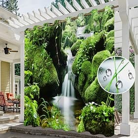 Waterproof Outdoor Curtain Privacy, Sliding Patio Curtain Drapes, Pergola Curtains Grommet 3D Forest Landscape For Gazebo, Balcony, Porch, Party, 1 Panel thumbnail 2