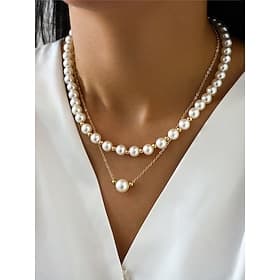 elegante mehrreihige Perlenkette für Damen – Goldkette mit weißen Kunstperlen, klassischer Vintage-Schmuck für Hochzeiten, Partys und formelle Anlässe