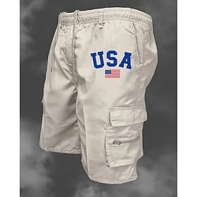 Men's Cargo Shorts Shorts Summer Shorts Drawstring Elastic Waist Multi Pocket USA Flag Comfort Wearable Knee Length Outdoor Sport Daily Fashion Casual Light Gr