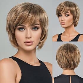 Synthetic Wig Wavy Water Wave Layered Haircut Asymmetrical Machine Made Wig 12 inch A1 Synthetic Hair Women's Classic Comfortable Highlighted / Balayage Hair B