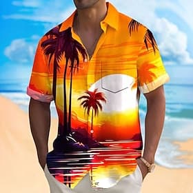 Men's Coconut Tree Sunset Tropical Plants Shirt Summer Hawaiian Shirt Button Up Shirt Short Sleeve Hawaiian Vacation Beach Wear Summer Spring Turndown 3D Print