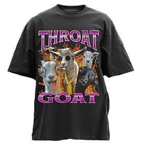 Mens Short Sleeve Graphic T-Shirt with 'THROAT GOAT' Pun Funny Goats Design