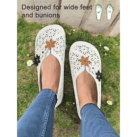 Wide-Fit Floral Cutout Slip-On Flats for Women - Breathable Comfort Barefoot Shoes for Bunion Relief  Daily Wear