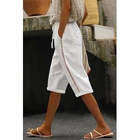Femmes Pantalon capri Slacks Shorts d'été 100% Coton Streetwear Occasionnel Longueur Genou Naturel Bloc de Couleur Avec Poches Confortable Rue Sortir Ocre Noir