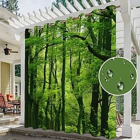 Waterproof Outdoor Curtain Privacy, Sliding Patio Curtain Drapes, Pergola Curtains Grommet 3D Forest Landscape For Gazebo, Balcony, Porch, Party, 1 Panel