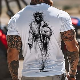 Men's Bible Jesus Christian T Shirt Short Sleeve T shirt 3D Print Crew Neck Shirt Designer Casual Party Holiday White Summer Spring Clothing Apparel thumbnail 2