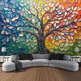 Tree of Life Hanging Tapestry Wall Art Large Tapestry Mural Decor Photograph Backdrop Blanket Curtain Home Bedroom Living Room Decoration Stained Glass Style