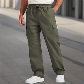 Men's Cargo Pants Trousers Drawstring Elastic Waist Multi Pocket Plain Wearable Daily Outdoor Camping  Hiking Fashion Classic Blue Khaki