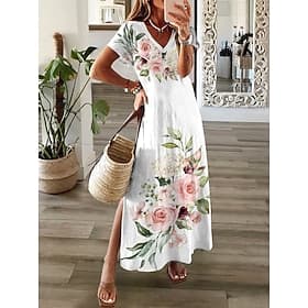 Mujer Vestido maxi Vestido de cambio Vestido de verano Vestido estilo camiseta Bohemia Playa Fiesta Festivos Ajuste regular Floral Cosecha Manga Corta Cuello B
