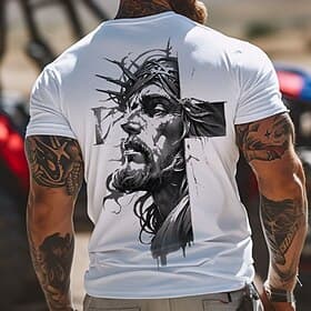 Men's Bible Jesus Christian T Shirt Short Sleeve T shirt 3D Print Crew Neck Shirt Designer Casual Party Holiday White Summer Spring Clothing Apparel