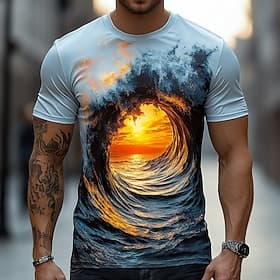 Men's Nautical T Shirt Short Sleeve T shirt 3D Print Crew Neck Shirt Exaggerated Designer Party Casual Holiday Blue 3# Blue 2# Blue 1# Summer Spring All Season