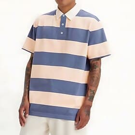Men's Horizontal Stripes Rugby Polo Short Sleeve Polo Shirts Collared Shirts Casual Outdoor School Athleisure Daily Wear 3D Print Buttons Summer Pink Green