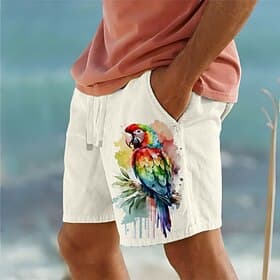 Men's Bird Parrot Cotton Linen Shorts Shorts Mid Waist Hawaiian Vintage Retro Vacation Dailywear Holiday Drawstring Pocket Elastic Waist Designer Clothing Appa