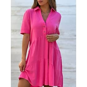 Women's Midi Dress A Line Dress Summer Dress Casual Daily Loose Fit Plain Short Sleeve Lapel Blue Black White Red Summer Spring