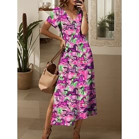 Kentucky Derby Women's Maxi Dress Sundress Casual Dress A Line Dress Summer Dress Vacation Casual Daily Vacation Regular Fit Ombre Graphic Animal Short Sleeve