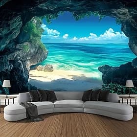 Landscape Ocean Cave Hanging Tapestry Wall Art Large Tapestry Mural Decor Photograph Backdrop Blanket Curtain Home Bedroom Living Room Decoration