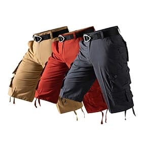 Men's Capri Cargo Shorts Cargo Shorts Capri Pants Shorts Summer Shorts Zipper Multiple Pockets Flap Pocket Plain Comfort Breathable Knee Length Outdoor Vacatio