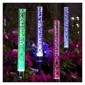 Solar Light Outdoor Pathway Lights Patio Lights, 2 Pack Solar Tube Lights Solar Acrylic Bubble Light Waterproof RGB Color Changing Solar Stake Light