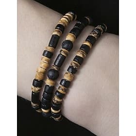 handgefertigtes Armband-Set aus Natursteinperlen für Männer – Wickelarmband aus Holz und Türkis im Boho-Surfer-Stil, verstellbarer Tribal-Schmuck für Strand, R