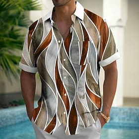 Herren Geometrisch Wellen Abstrakte Kunst Hemd Sommerhemd Knopfhemd Kurzarm Modisch lässig Outdoor Urlaub Alltagskleidung Sommer Frühling Umlegekragen 3D-Druck