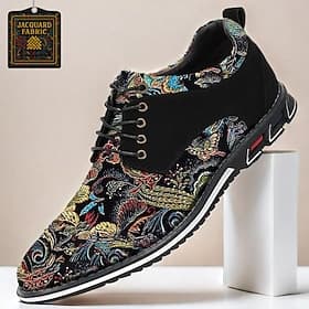 Men's Black Jacquard Floral Lace-Up Dress Shoes, Vibrant Embroidered Detail, Perfect for Weddings and Special Events