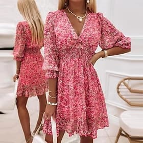 Women's Mini Dress Casual Dress Floral Dress Boho Dress Stylish Classic Modern Daily Vacation Date Regular Fit Floral Print Half Sleeve V Neck Blue Pink Green