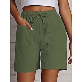 Women's Bermuda Shorts Slacks Comfort Casual / Sporty Short High Waist Plain Drawstring Casual Daily Blue carmine Black White Summer Regular Fit