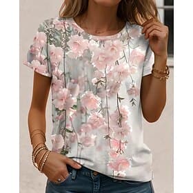 Women's T Shirt Print Ombre Floral Graphic Vintage Stylish Classic Short Sleeve Crew Neck Round Neck Regular Tops Daily Pink Summer
