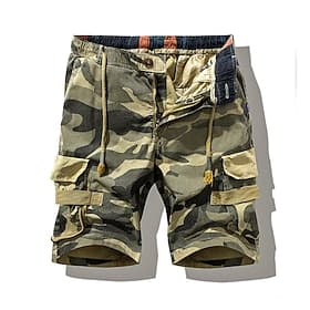 Men's Cargo Shorts Camo Shorts Shorts Summer Shorts Drawstring Elastic Waist Multi Pocket Camo / Camouflage Comfort Wearable Knee Length Outdoor Sport Daily Fa
