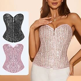 Rococo Overbust Corset Masquerade Overbust Corset Cosplay Sequins Tummy Control Push Up Fancy Dress Women's Royal Masquerade Party Carnival of Venice Adults' C