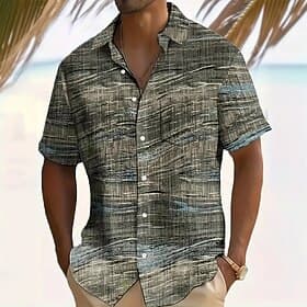 Hombre Geométrico A Rayas Camisa Camisa de verano Abotonar la camisa Manga Corta Moda informal Ropa de calle Vacaciones Uso Diario Verano Primavera Cuello Vuel