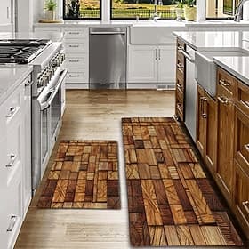 Wooden Texture Kitchen Mat Hallway Carpets Area Rugs Washable for Bedroom Living Room Kitchen Bathroom Anti-Slip Floor Mats
