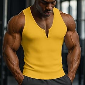 Men's Waffle Tank Top Tank Top Vest Undershirt Sleeveless V Neck Summer Plain Fashion Sporty Classic Casual Gym Street Yellow Top Tee for Men