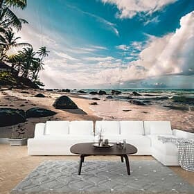 Seaside Beach Coconut Tree Landscape Hanging Tapestry Wall Art Large Tapestry Mural Decor Photograph Backdrop Blanket Curtain Home Bedroom Living Room Decorati