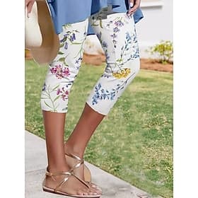 Women's Leggings Capri Pants High Elasticity Vacation Vintage Fashion Calf-Length High Waist Floral Graphic Printing Breathable Soft Stretchy Formal Vacation O thumbnail 3