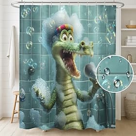 Shower Curtain with Hooks 180cm180cm(7070) Polyester Washable Waterproof Pattern Bathroom Bathtub Decor Animal Crocodile