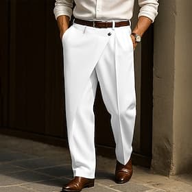 Men's Trousers Dress Pants Pocket Layered Straight Leg Plain Comfort Soft Knee Length Daily Outdoor Formal Elegant Fashion White Khaki Micro-elastic