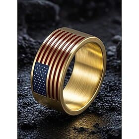 United States 250th Anniversary Men's Stainless Steel American Flag Ring – Patriotic Independence Day Jewelry, Wide Band Fashion Statement for Veterans, Milita