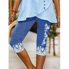 Women's Leggings Capri Pants High Elasticity Vacation Vintage Fashion Calf-Length Mid Waist Floral Graphic Printing Breathable Soft  Vacation Casual Daily Robi