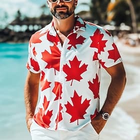 Men's Canada Maple Leaf National Flag Shirt Summer Shirt Button Up Shirt Short Sleeve Fashion Casual Outdoor Vacation Dailywear Summer Spring Turndown 3D Print