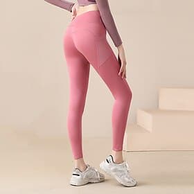 Women's Yoga Pants Yoga Leggings with Phone Pocket Butt Lift Tummy Control High Waist Pilates Gym Workout Workout Tights Solid Color Black Pink Red Spandex Fal