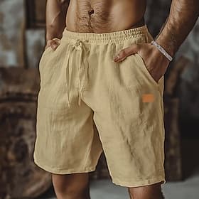 Men's Shorts Linen Shorts Summer Shorts Beach Shorts Baggy Shorts Drawstring Elastic Waist Straight Leg Plain Comfort Breathable Knee Length Outdoor Casual Dai