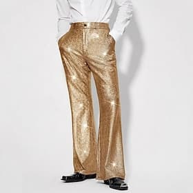 Retro Vintage 1970s 1980s Bell Bottom Pants Flared Trousers Disco Shiny Latex Patent Metallic Sequin Fancy Dress Men's Halloween Carnival Pride Parade Pride Mo