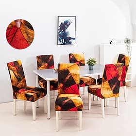 4/6pcs Elastic Dining Chair Cover Slipcovers And Anti-slip Fashion Dining Chair Cover Simple Geometric Printing Chair Protective Cover For Home Decor Hotel Res