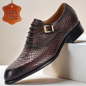 Men's Dark Brown Crocodile Pattern Leather Oxford Shoes with Buckle – Elegant Prom Dress Shoes for Formal Occasions