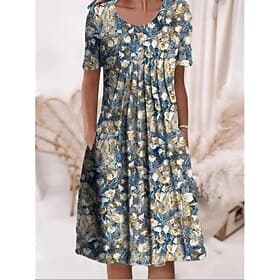 Women's Midi Dress Casual Dress Summer Dress Fashion Modern Daily Beach Weekend Regular Fit Floral Short Sleeve Crew Neck Blue White Navy Blue Purple Summer